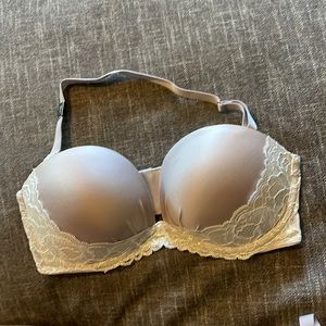 Victoria’s Secret Strapless Shiny Silver Bra with Lace Size 34D